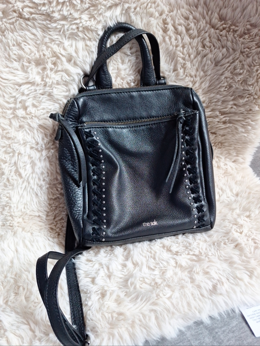 The Sak Black Leather Loyola Mini Backpack